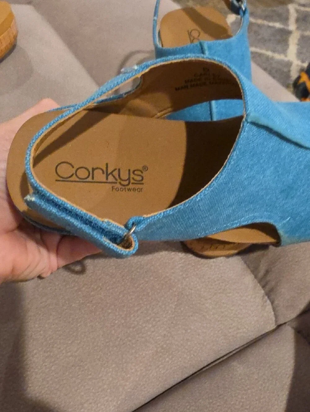 Women’s Blue Open-Toe Wedge Sandals with Slingback Strap